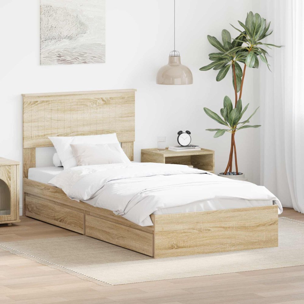vidaXL Förvaringssäng med låda Sonoma-ek 90 x 200 cm Konstruerat trä