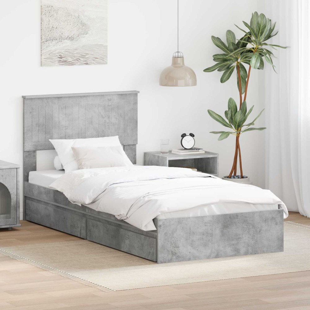 vidaXL Förvaringssäng med låda Betonggrå 90 x 190 cm Konstruerat trä