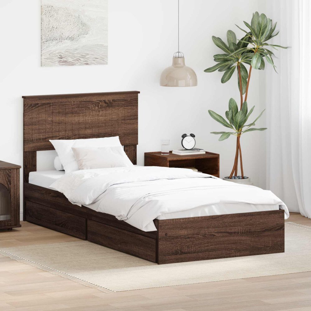 vidaXL Förvaringssäng med låda Brun Ek 90 x 190 cm Konstruerat trä