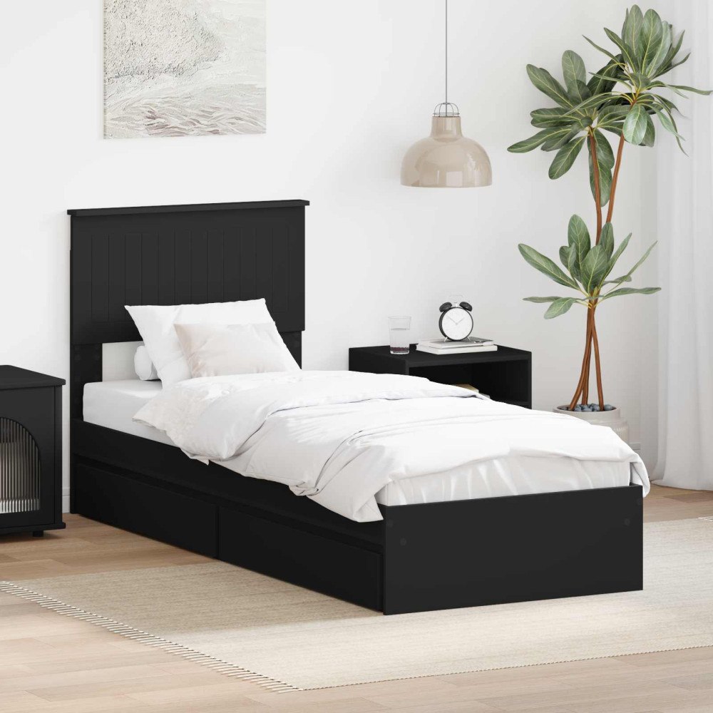 vidaXL Förvaringssäng med låda Svart 75 x 190 cm Konstruerat trä