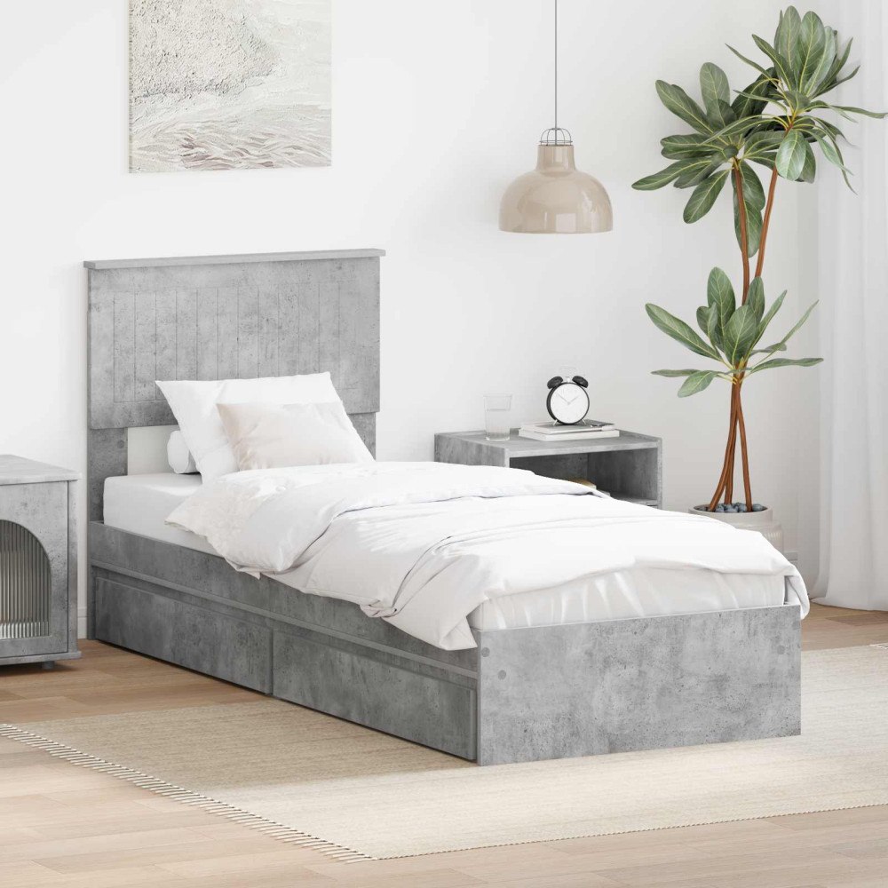 vidaXL Förvaringssäng med låda Betonggrå 75 x 190 cm Konstruerat trä