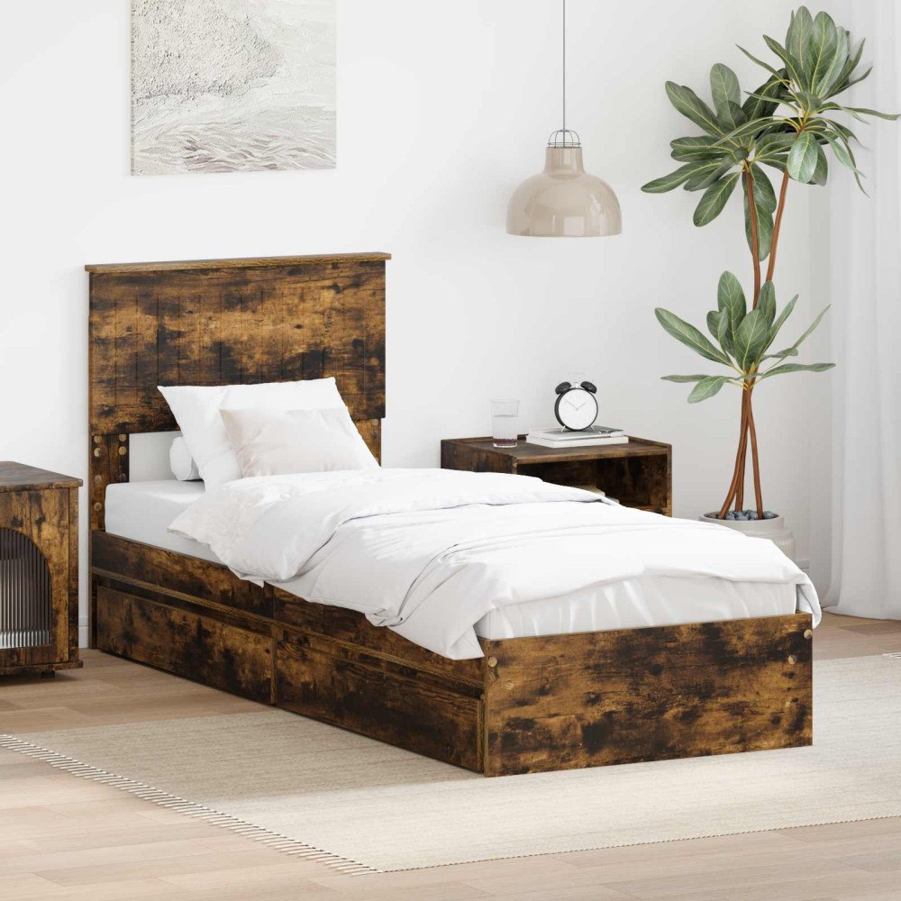 vidaXL Förvaringssäng med låda Rökt ek 75 x 190 cm Konstruerat trä
