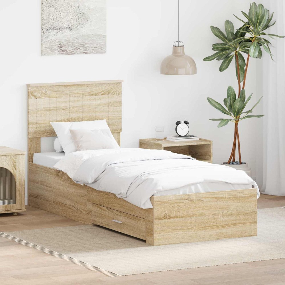 vidaXL Sängram Sonoma Ek och Silver 75 x 190 cm Konstruerat trä