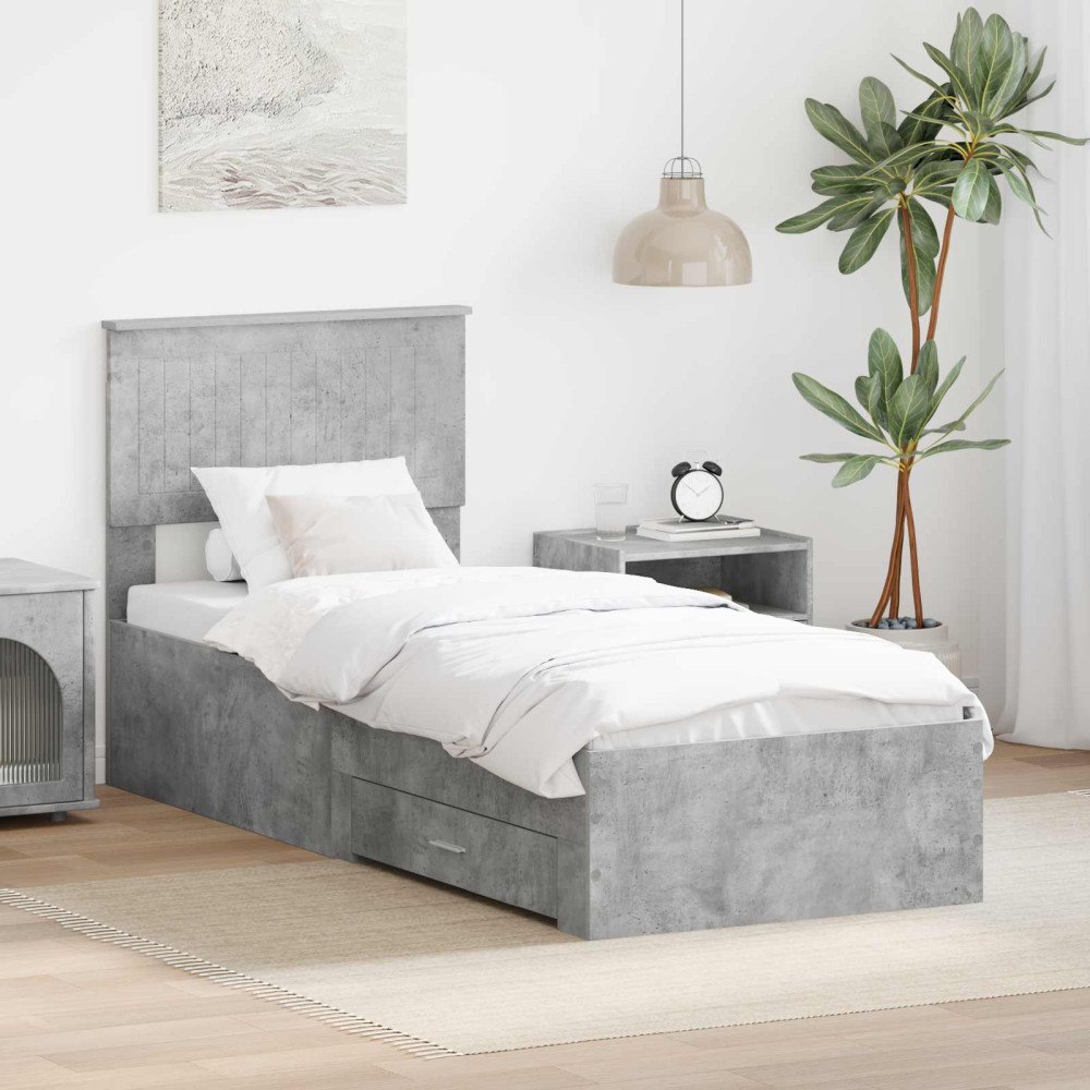 vidaXL Sängram Betong Grå och Silver 70 x 190 cm Konstruerat trä