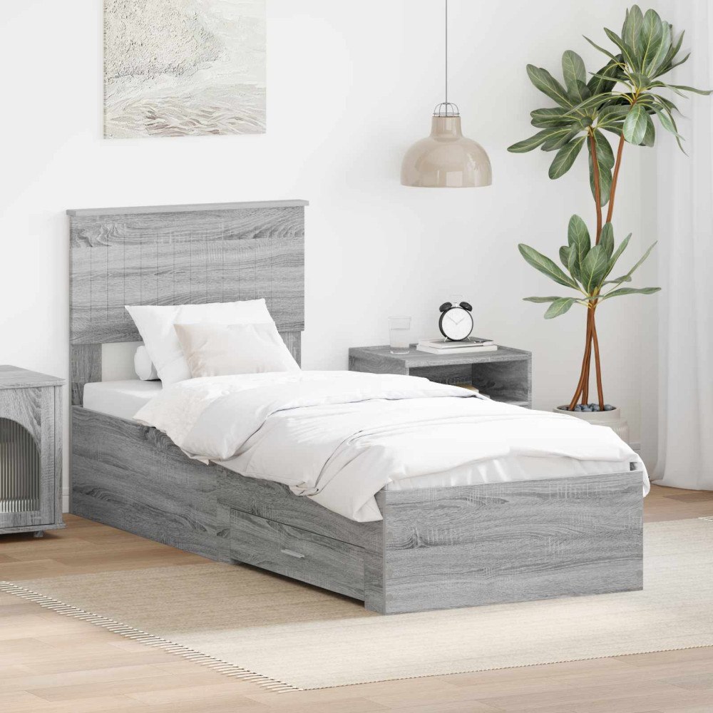 vidaXL Sängram Grå Sonoma och Silver 75 x 190 cm Konstruerat trä