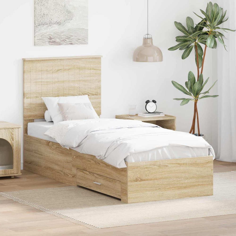 vidaXL Sängram Sonoma Ek och Silver 70 x 190 cm Konstruerat trä
