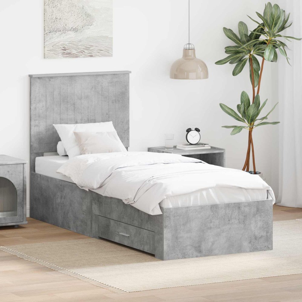 vidaXL Sängram Betong Grå och Silver 70 x 190 cm Konstruerat trä