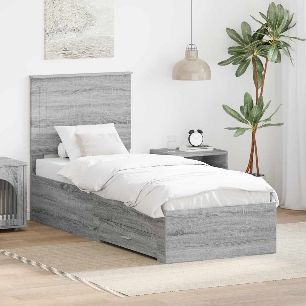 vidaXL Sängram Grå Sonoma och Silver 70 x 190 cm Konstruerat trä