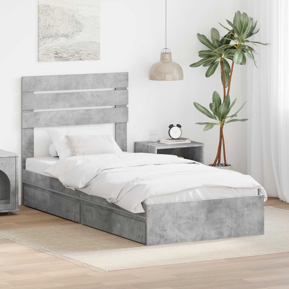 vidaXL Förvaringssäng med låda Betonggrå 90 x 190 cm Konstruerat trä