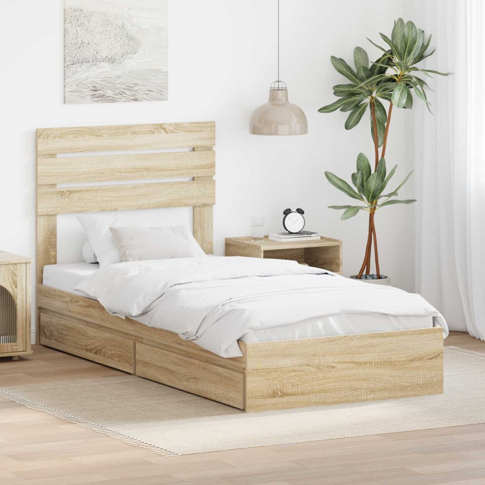 vidaXL Förvaringssäng med låda Sonoma-ek 75 x 190 cm Konstruerat trä