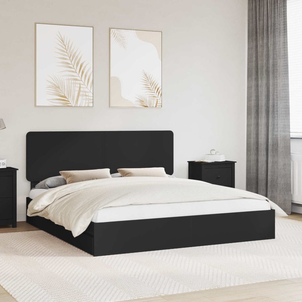 vidaXL Förvaringssäng med låda Svart 200 x 200 cm Konstruerat trä
