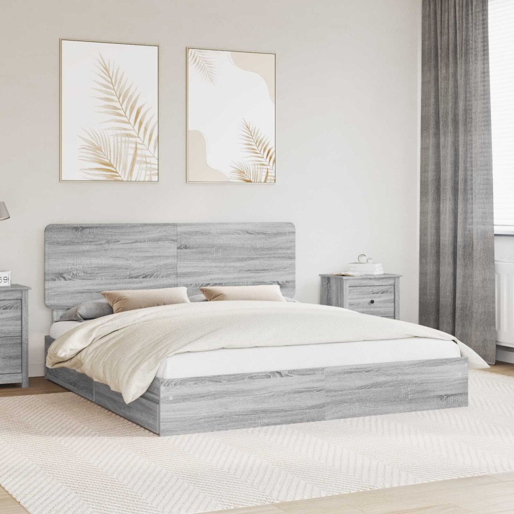 vidaXL Förvaringssäng med låda Grå Sonoma 200 x 200 cm Konstruerat trä