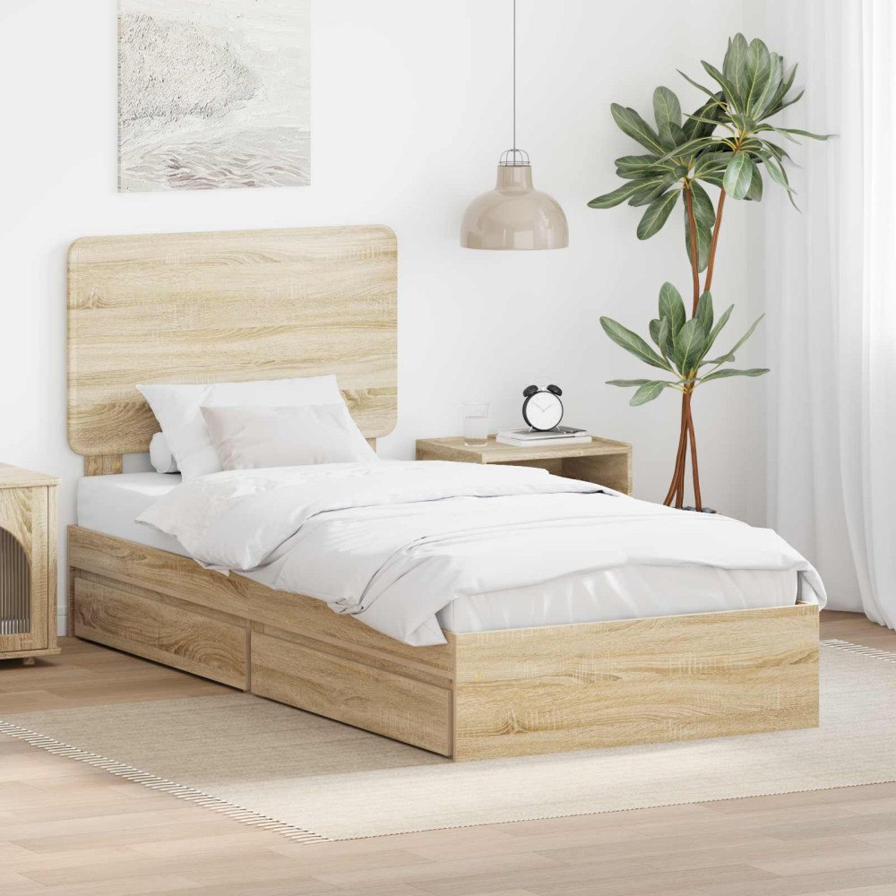 vidaXL Förvaringssäng med låda Sonoma-ek 100 x 200 cm Konstruerat trä