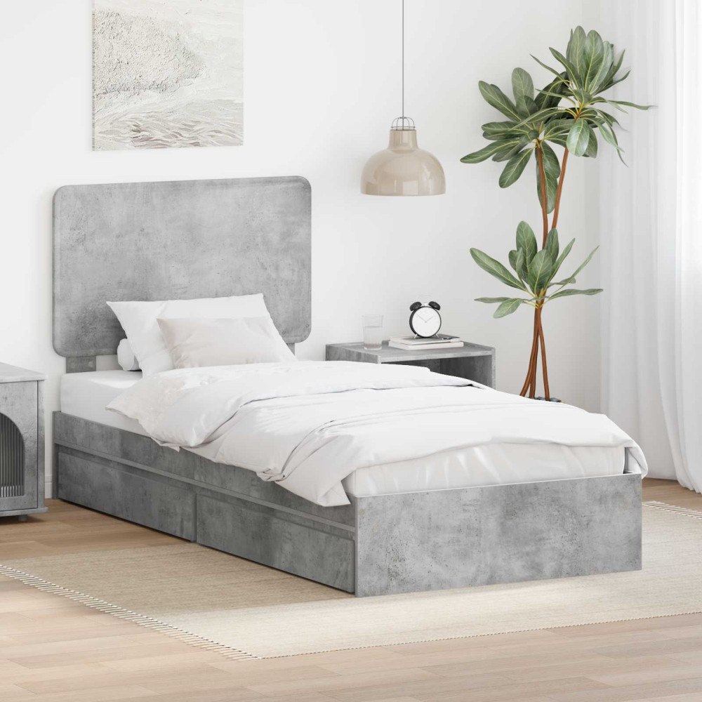 vidaXL Förvaringssäng med låda Betonggrå 90 x 190 cm Konstruerat trä