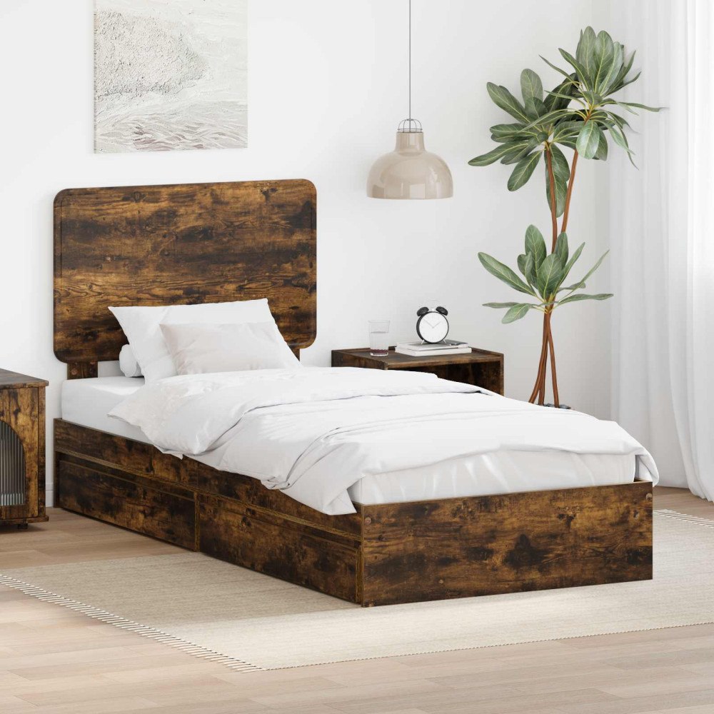 vidaXL Förvaringssäng med låda Rökt ek 90 x 190 cm Konstruerat trä