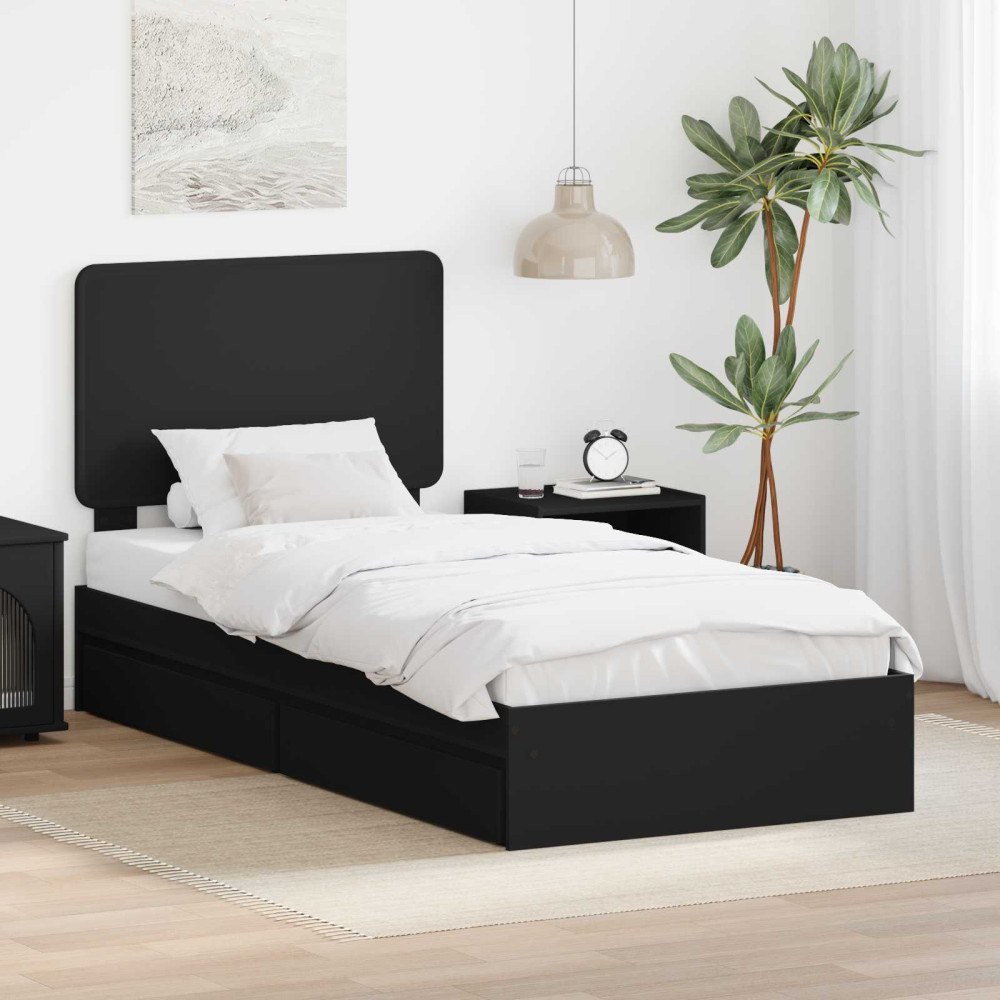 vidaXL Förvaringssäng med låda Svart 75 x 190 cm Konstruerat trä