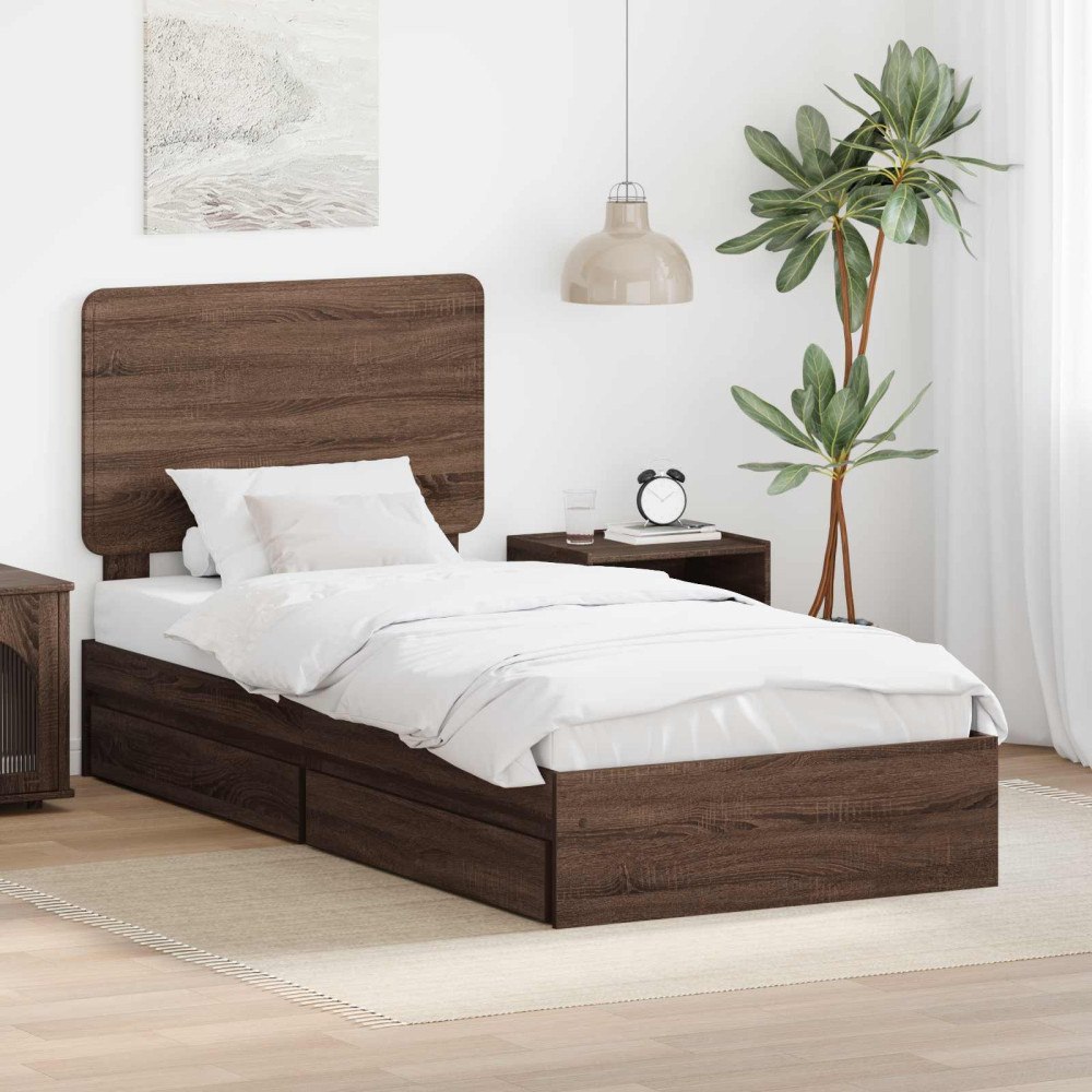 vidaXL Förvaringssäng med låda Brun Ek 75 x 190 cm Konstruerat trä