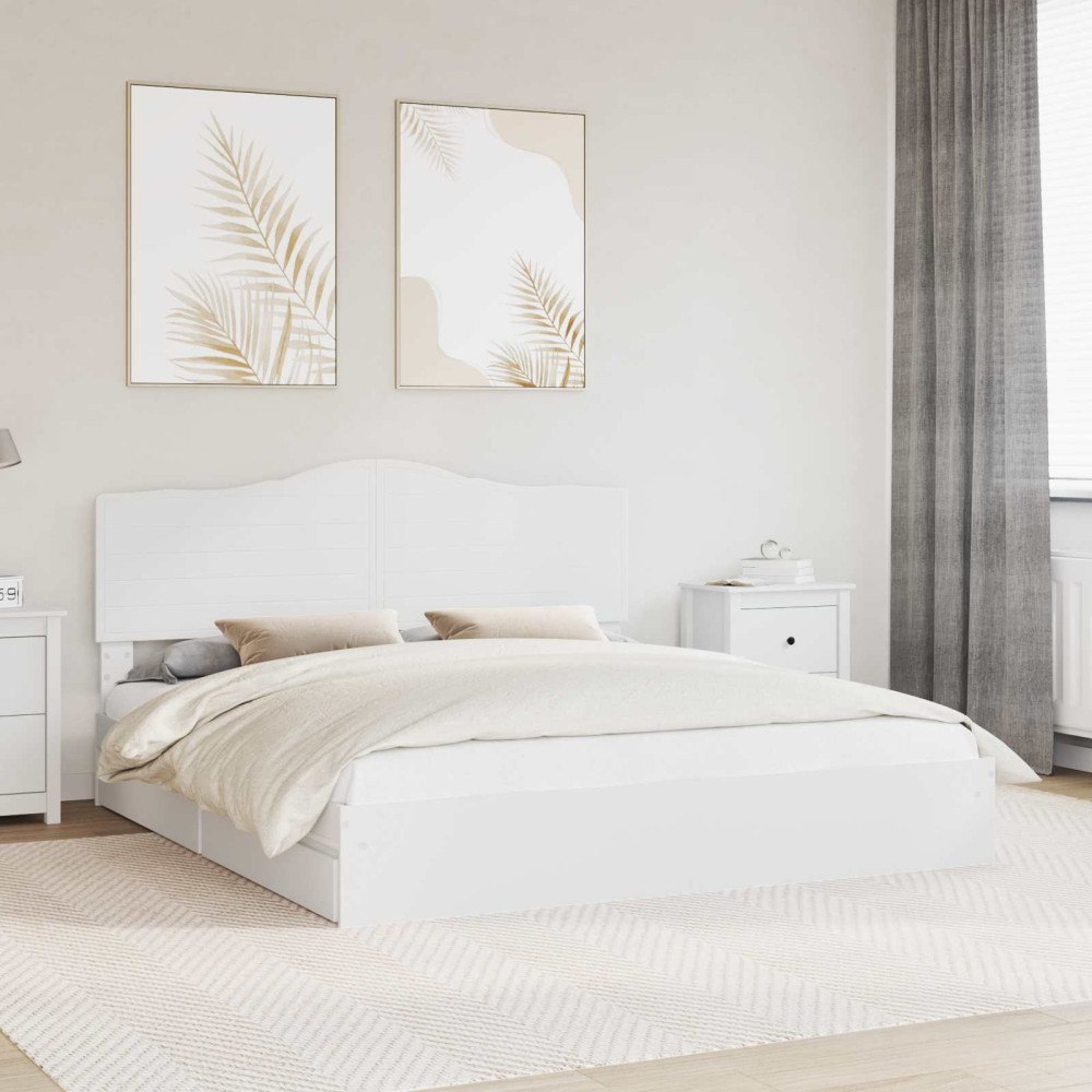 vidaXL Förvaringssäng med låda Vit 200 x 200 cm Konstruerat trä