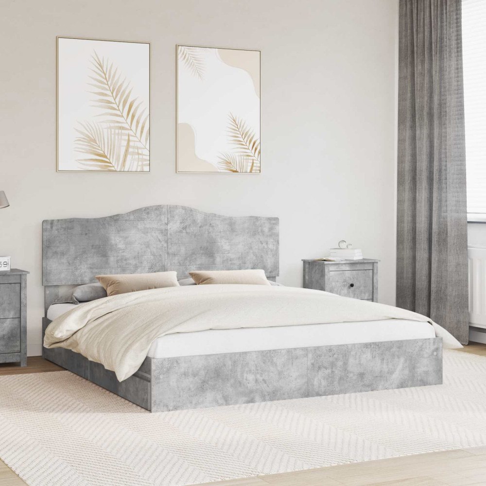 vidaXL Förvaringssäng med låda Betonggrå 200 x 200 cm Konstruerat trä