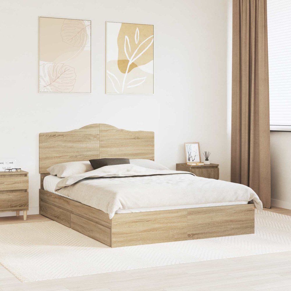 vidaXL Förvaringssäng med låda Sonoma-ek 150 x 200 cm Konstruerat trä