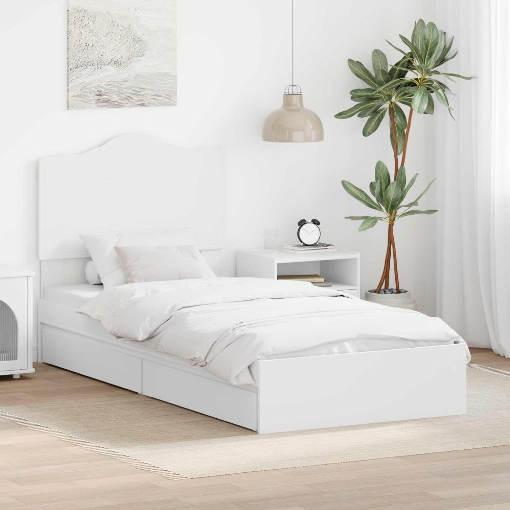 vidaXL Förvaringssäng med låda Vit 90 x 200 cm Konstruerat trä
