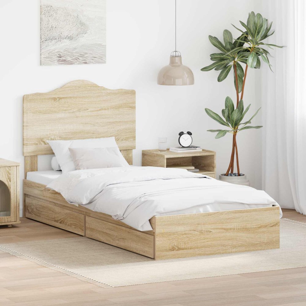 vidaXL Förvaringssäng med låda Sonoma-ek 90 x 200 cm Konstruerat trä