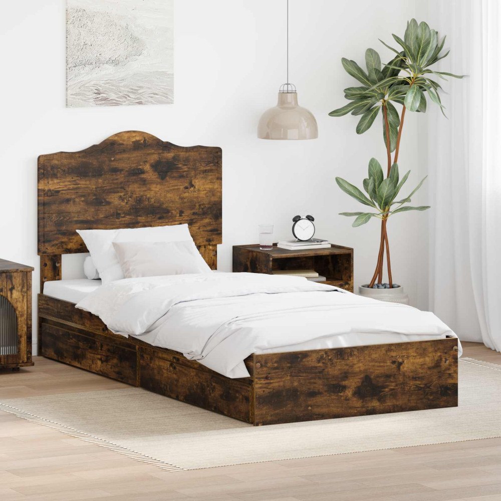 vidaXL Förvaringssäng med låda Rökt ek 90 x 200 cm Konstruerat trä