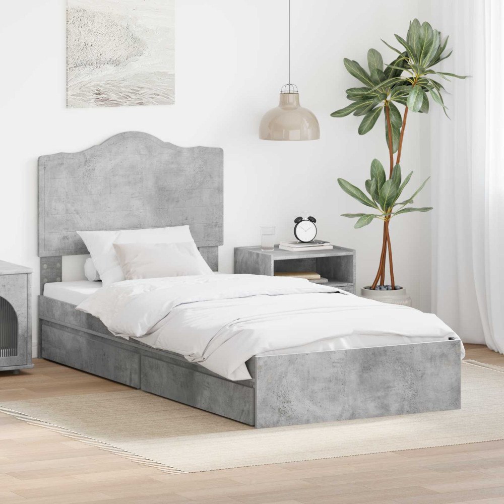 vidaXL Förvaringssäng med låda Betonggrå 70 x 190 cm Konstruerat trä