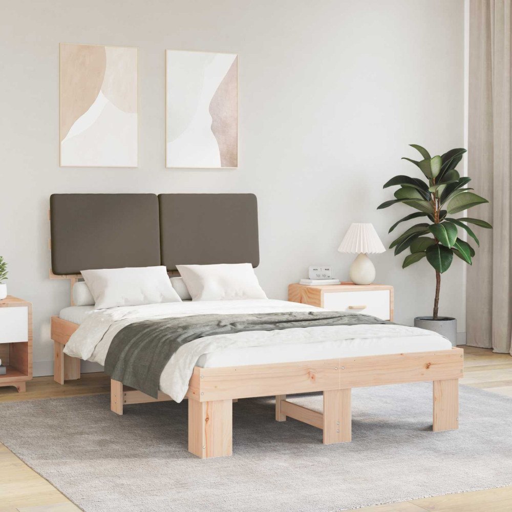 vidaXL Sängram med Klädd Huvudgavel Taupe 120 x 200 cm Massiv furu