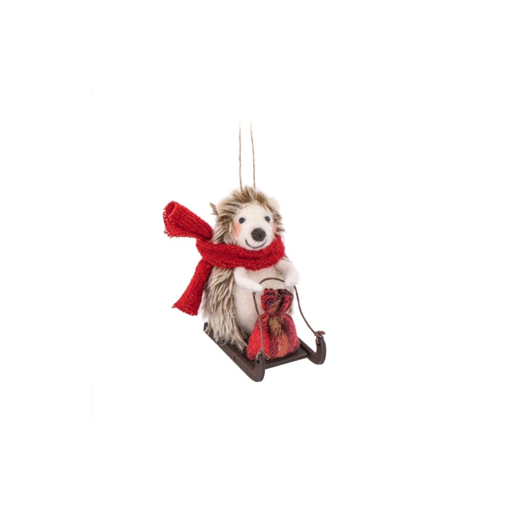 SASS & BELLE Sledging Hedgehog Felt Decoration