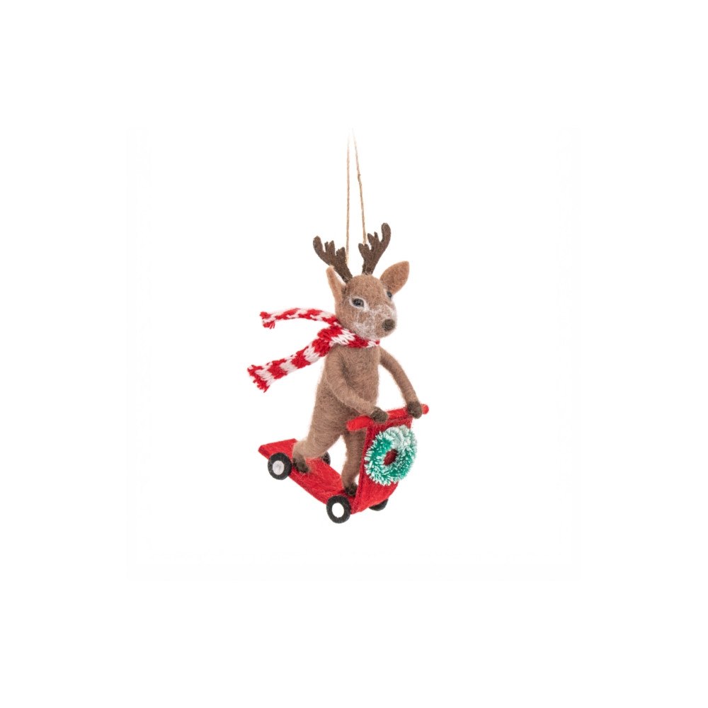 SASS & BELLE Reindeer on a Scooter Felt Decoration