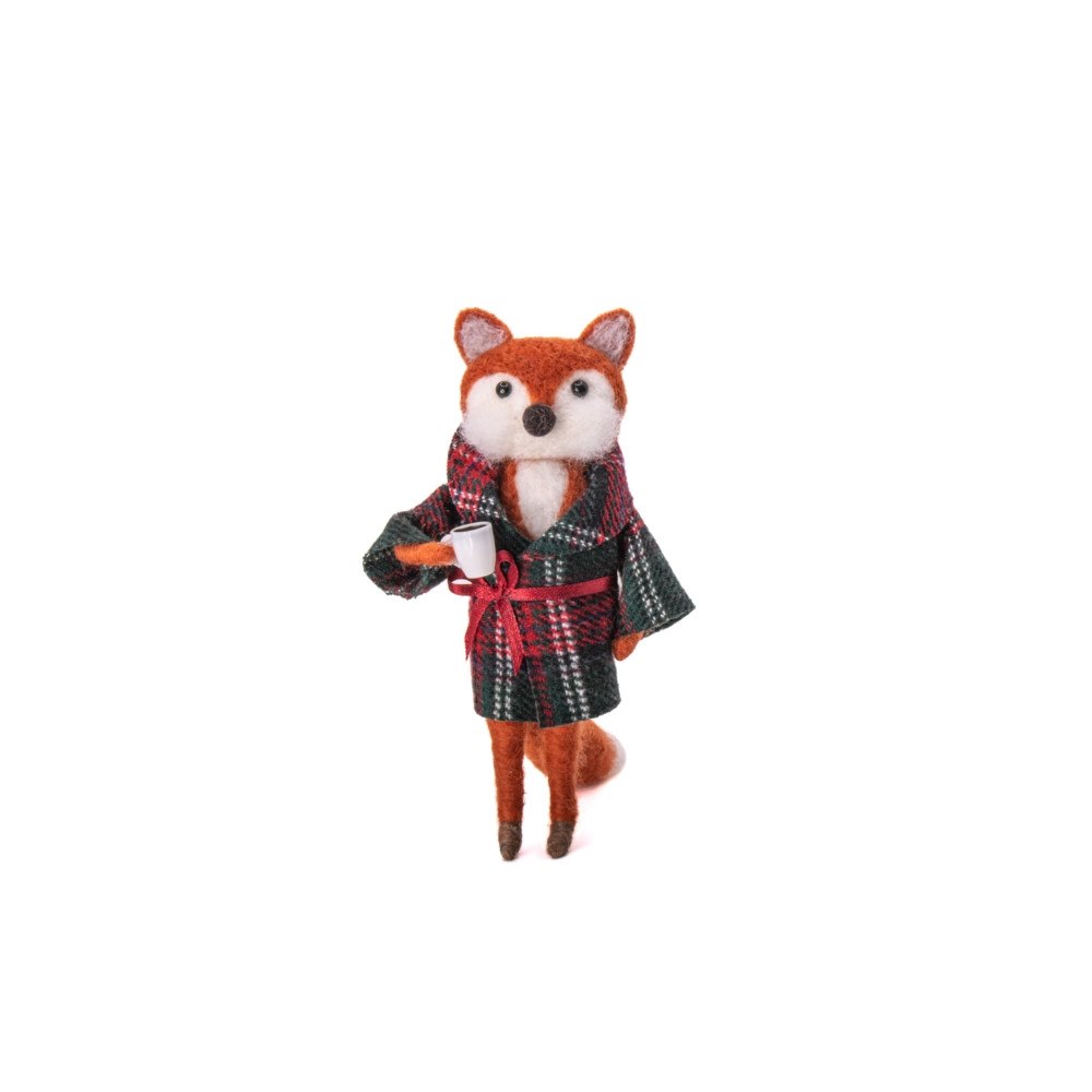 SASS & BELLE Fox in Tartan Dressing Gown Felt Decoration