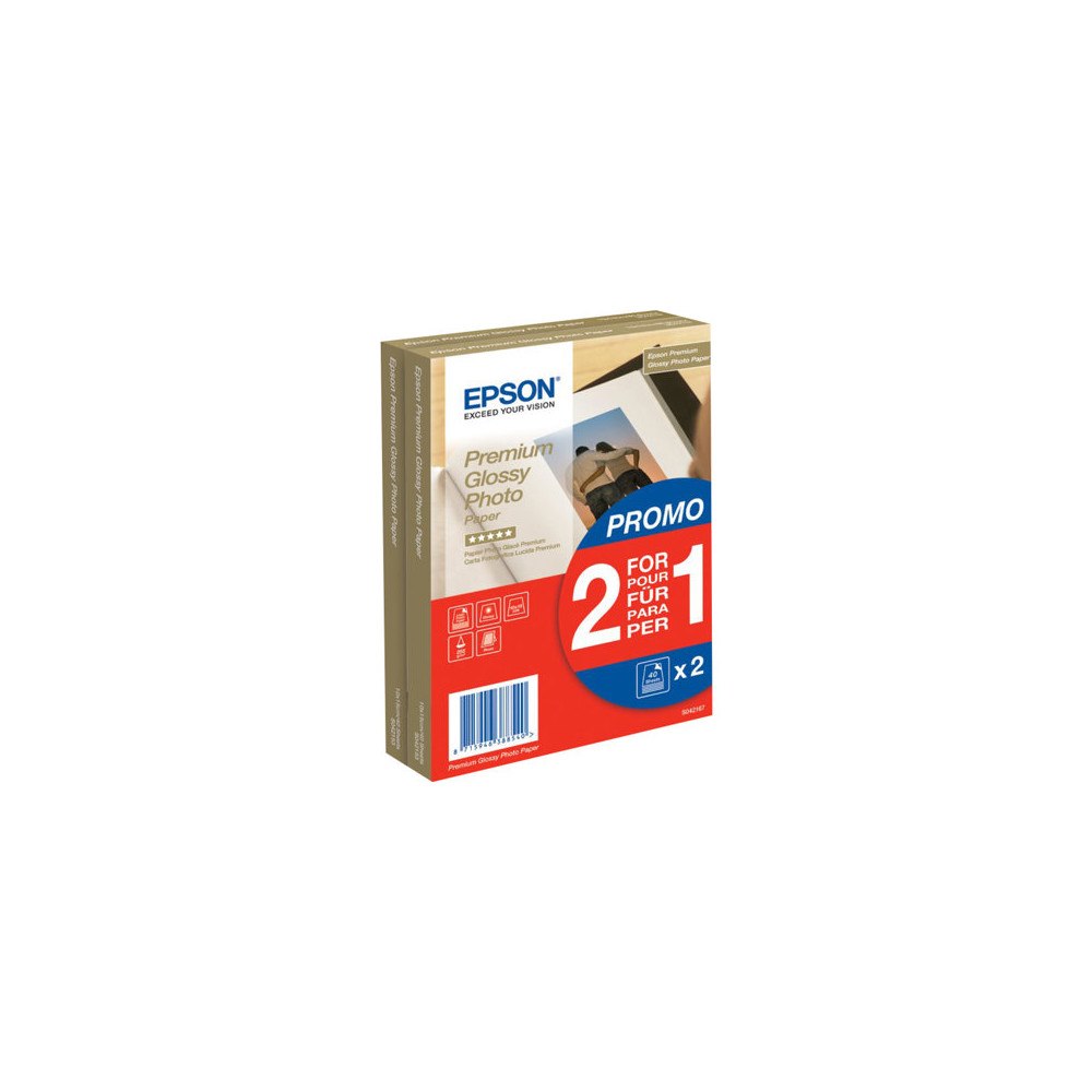 EPSON Epson Premium Glossy Photo Paper BOGOF - fotopapper - blank - 40 ark - 100 x 150 mm - 255 g/m² (paket om 2)