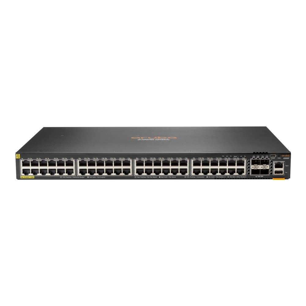 Hewlett Packard Enterprise HPE Aruba 6200F 48G Class4 PoE 4SFP+ 370W Switch - switch - max. staplingsavstånd 10 kms - 48 portar - Administrerad - r...
