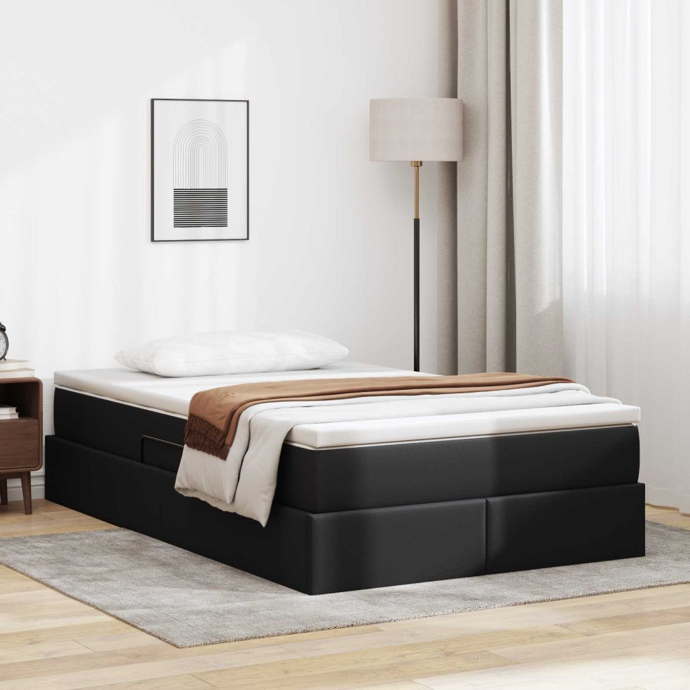 vidaXL Förvaringssäng med madrass Svart 120 x 190 cm Konstläder