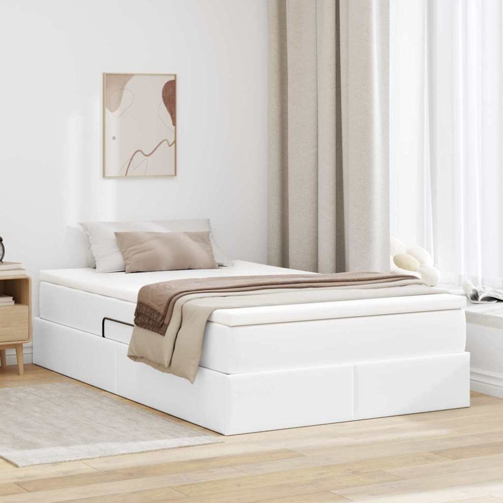 vidaXL Förvaringssäng med madrass Vit 120 x 200 cm Konstläder