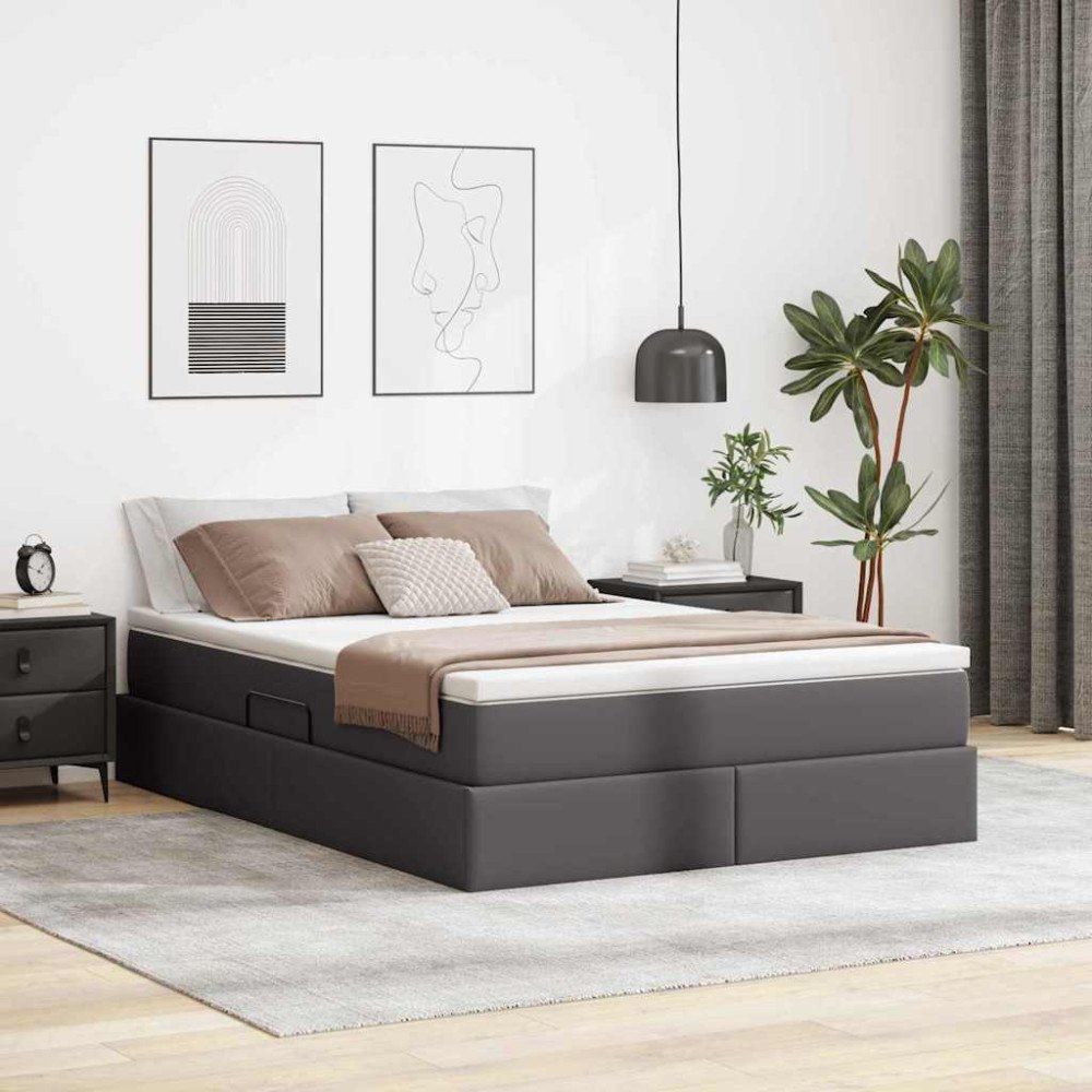 vidaXL Förvaringssäng med madrass Grå 140 x 190 cm Konstläder