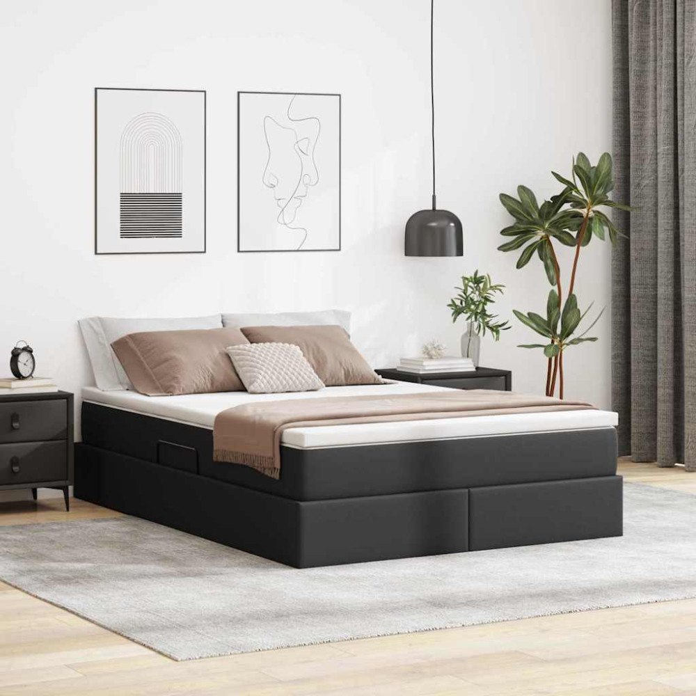 vidaXL Förvaringssäng med madrass Svart 140 x 200 cm Konstläder