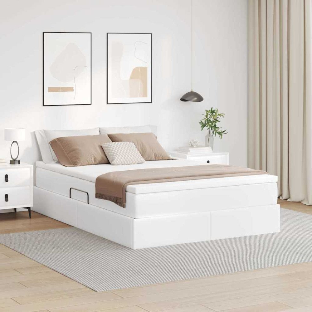 vidaXL Förvaringssäng med madrass Vit 140 x 200 cm Konstläder