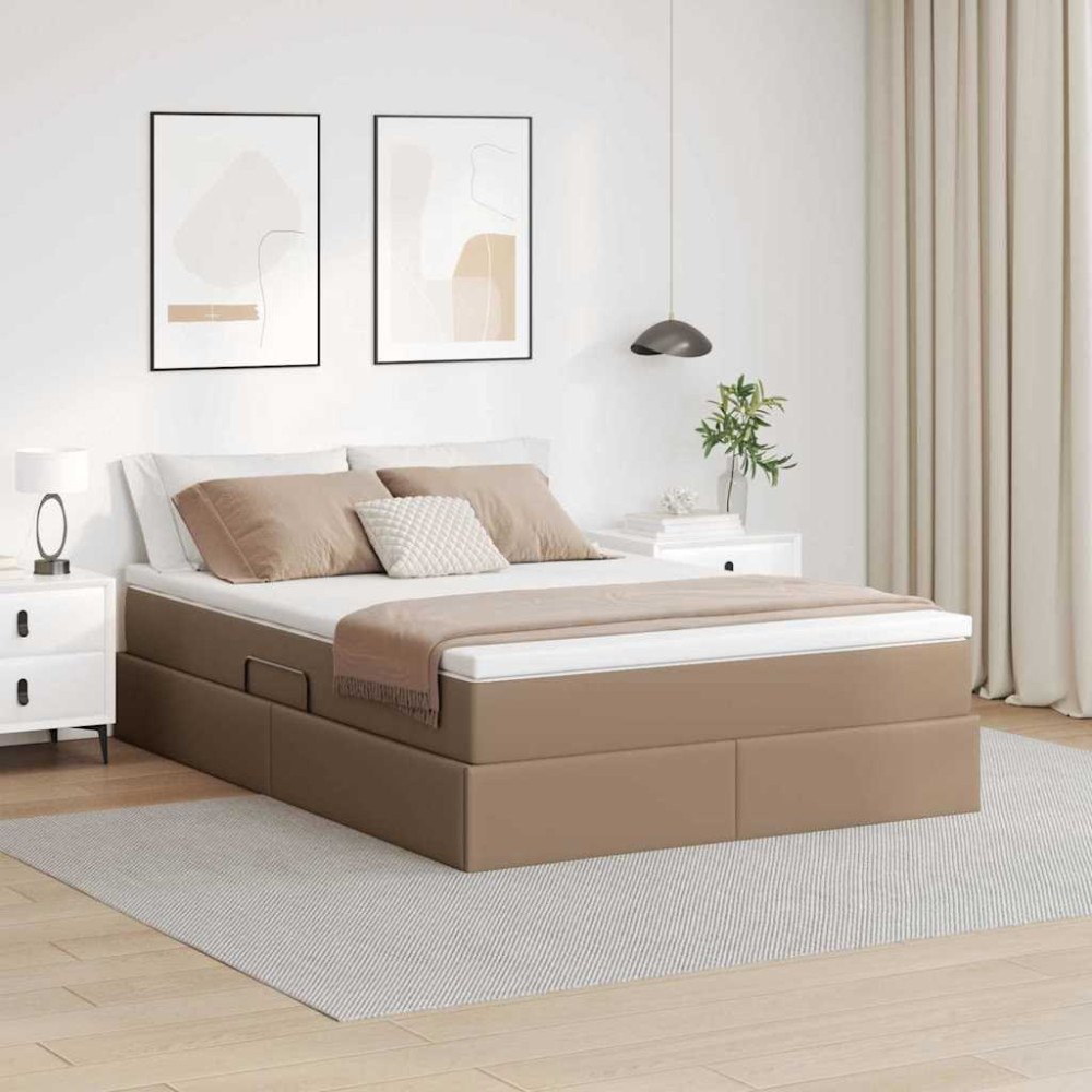 vidaXL Förvaringssäng med madrass Cappuccino 140 x 200 cm Konstläder