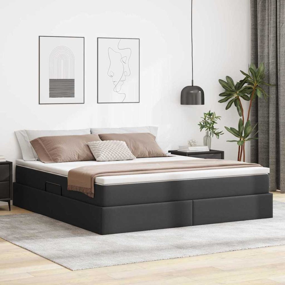 vidaXL Förvaringssäng med madrass Svart 160 x 200 cm Konstläder