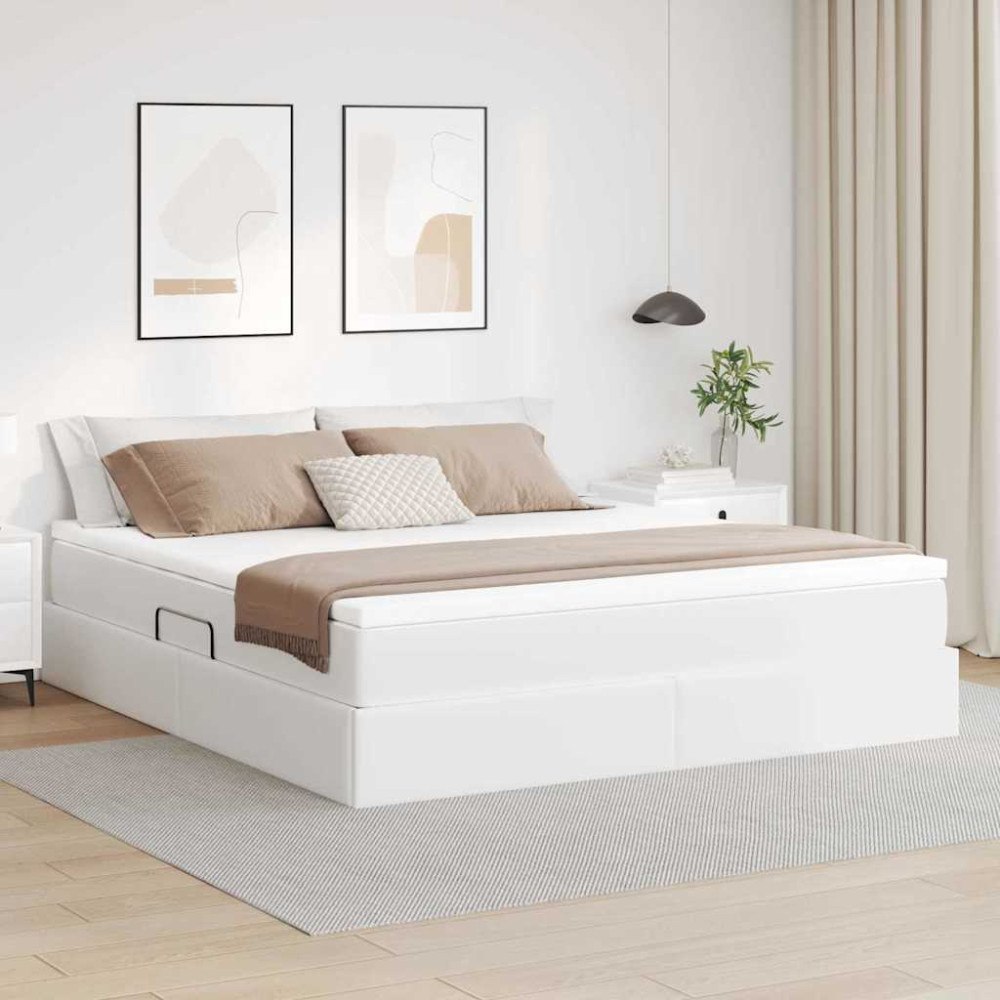 vidaXL Förvaringssäng med madrass Vit 160 x 200 cm Konstläder