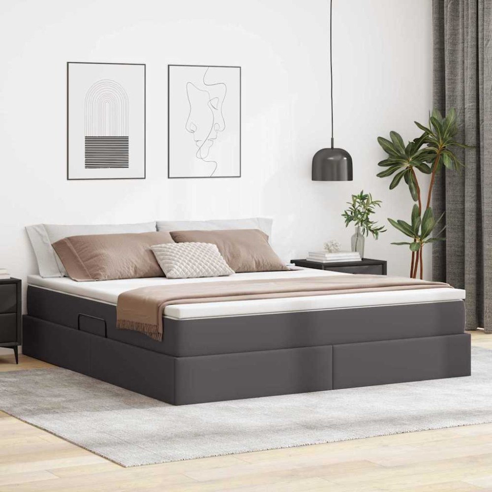 vidaXL Förvaringssäng med madrass Grå 180 x 200 cm Konstläder