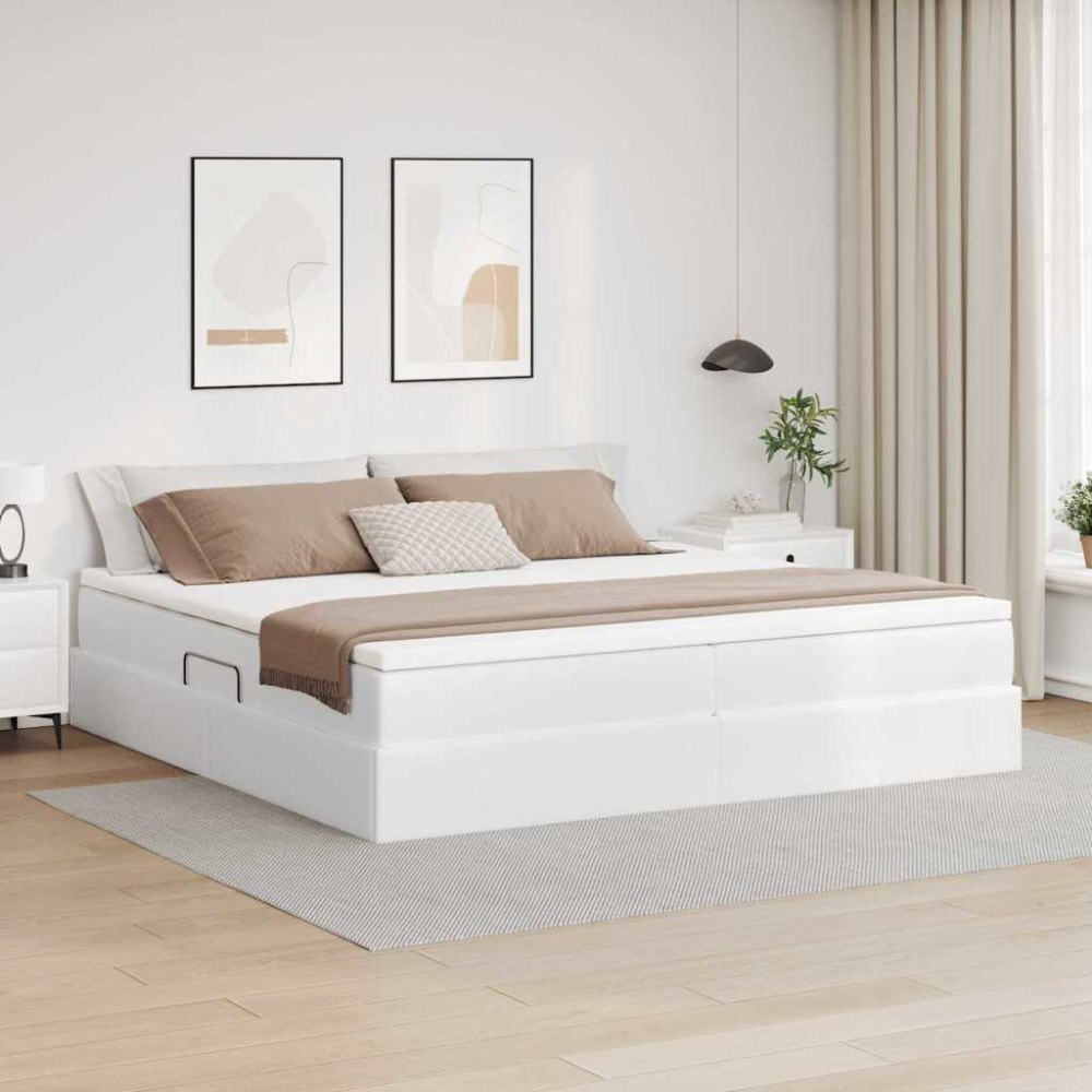 vidaXL Förvaringssäng med madrass Vit 200 x 200 cm Konstläder