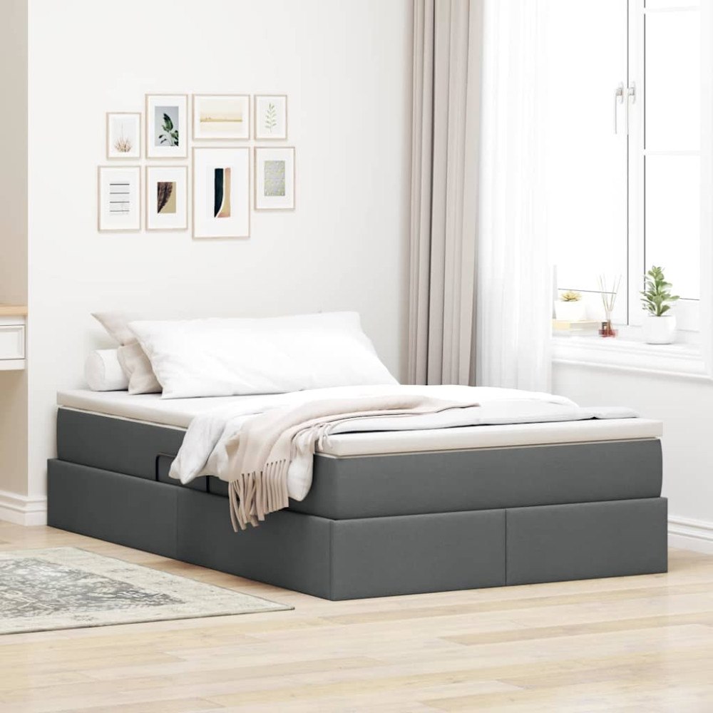 vidaXL Förvaringssäng med madrass Mörkgrå 120 x 200 cm Polyester