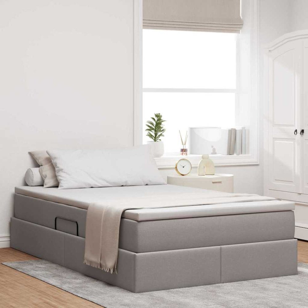 vidaXL Förvaringssäng med madrass Taupe 120 x 200 cm Polyester