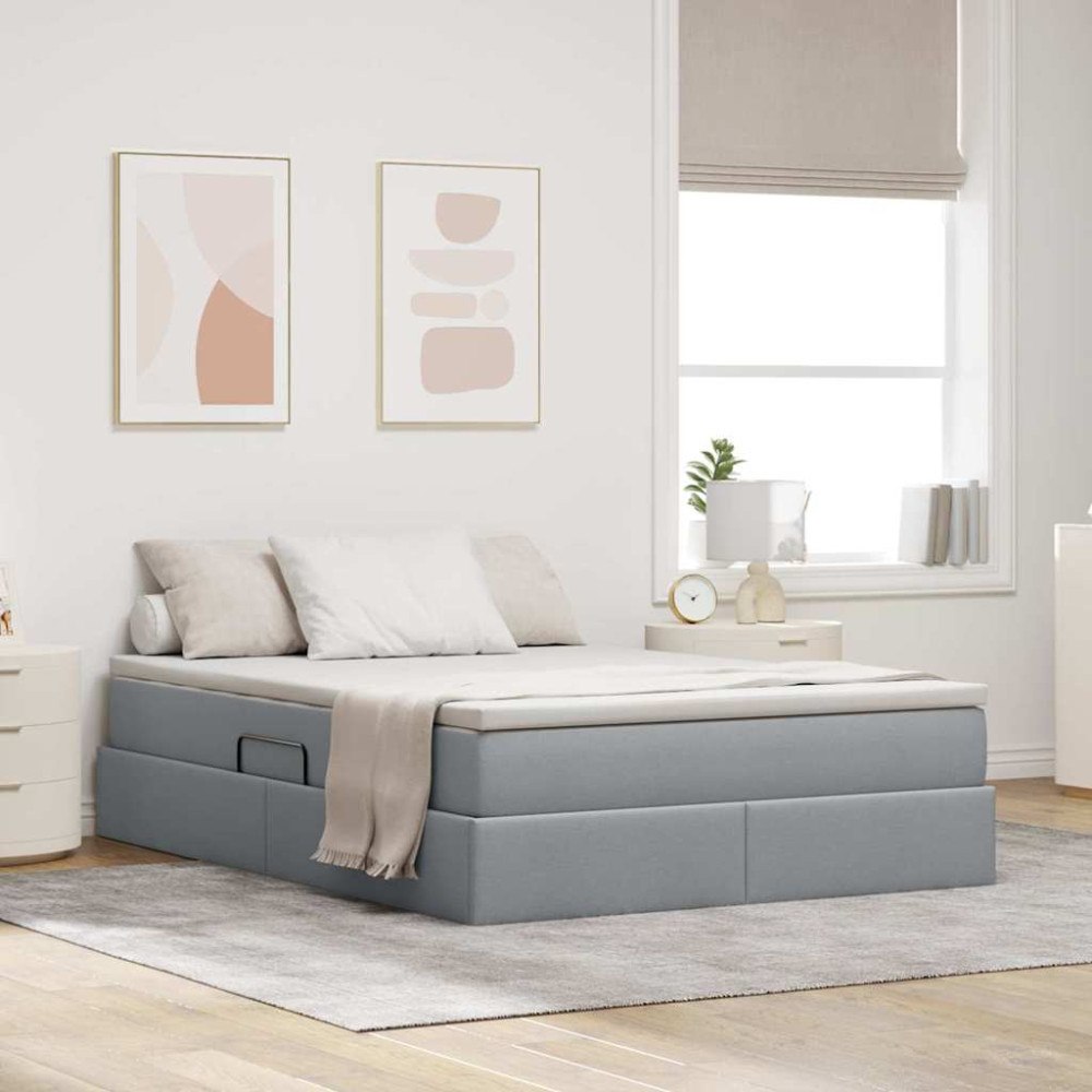 vidaXL Förvaringssäng med madrass Ljusgrå 140 x 200 cm Polyester
