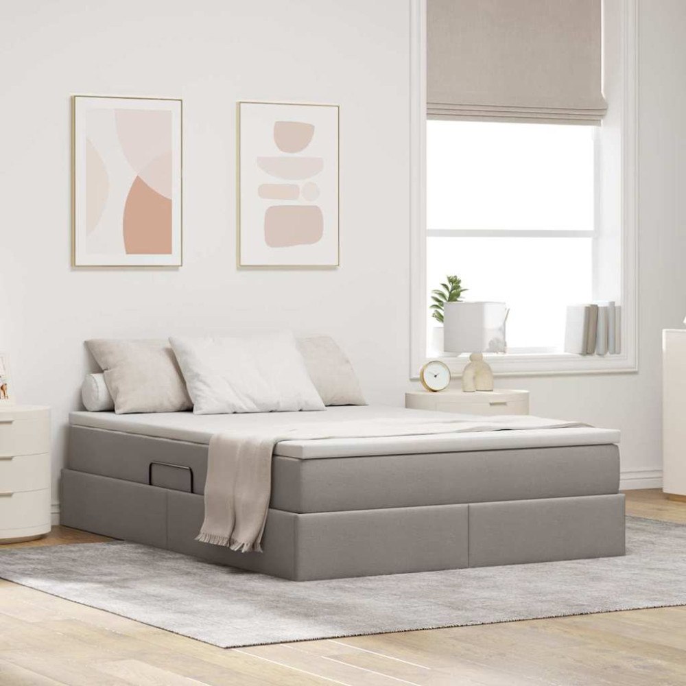 vidaXL Förvaringssäng med madrass Taupe 140 x 200 cm Polyester