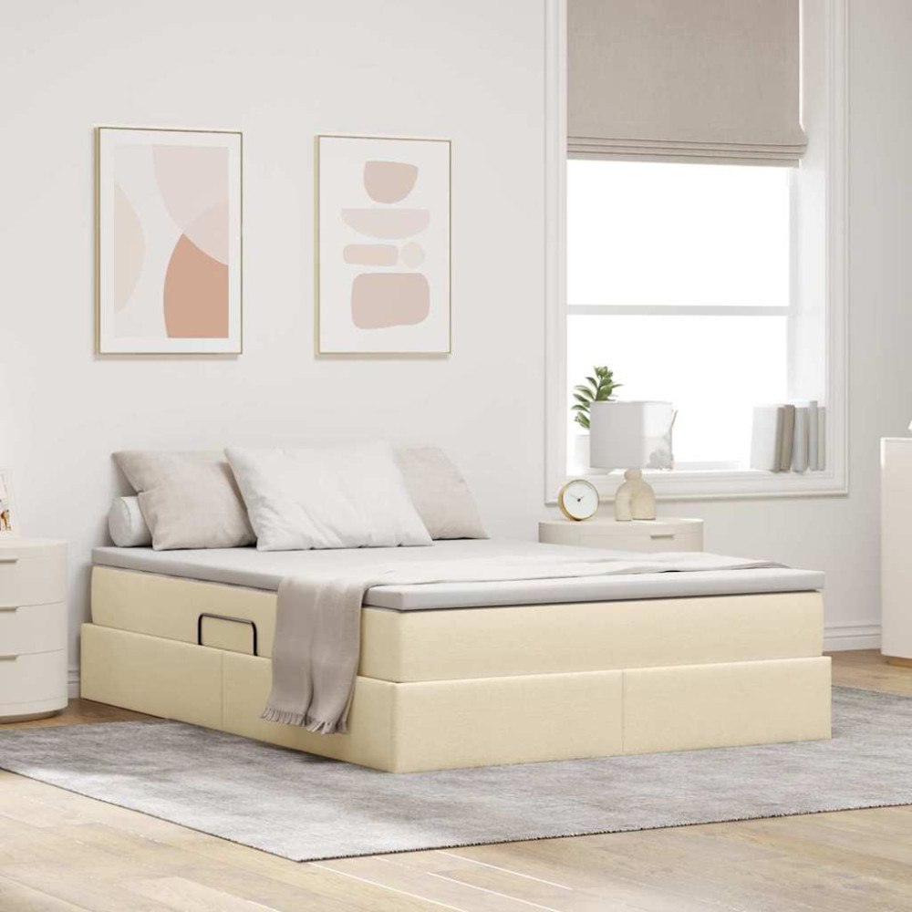 vidaXL Förvaringssäng med madrass Kräm 140 x 200 cm Polyester