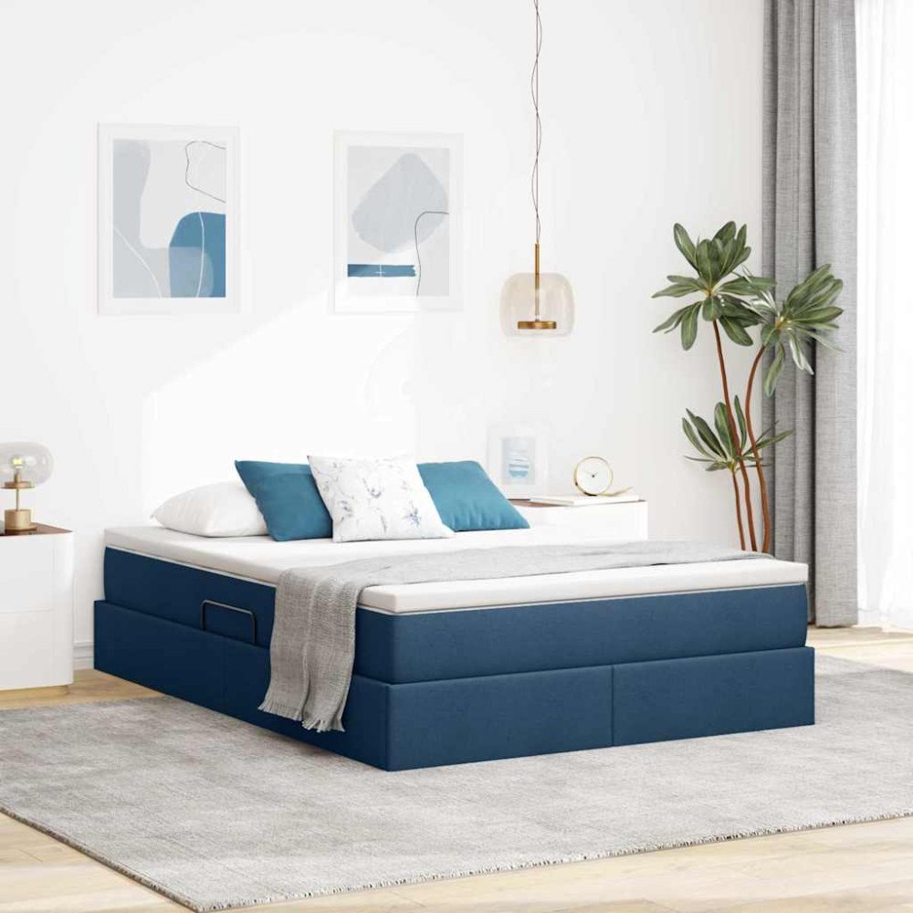 vidaXL Förvaringssäng med madrass Blå 140 x 200 cm Polyester